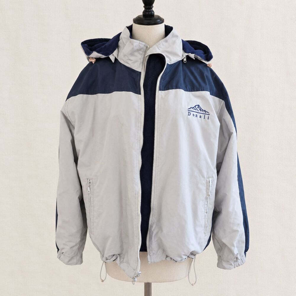Denali Mens Hooded Windbreaker Jacket Navy Gray Blue Reversible Outdoor No Size